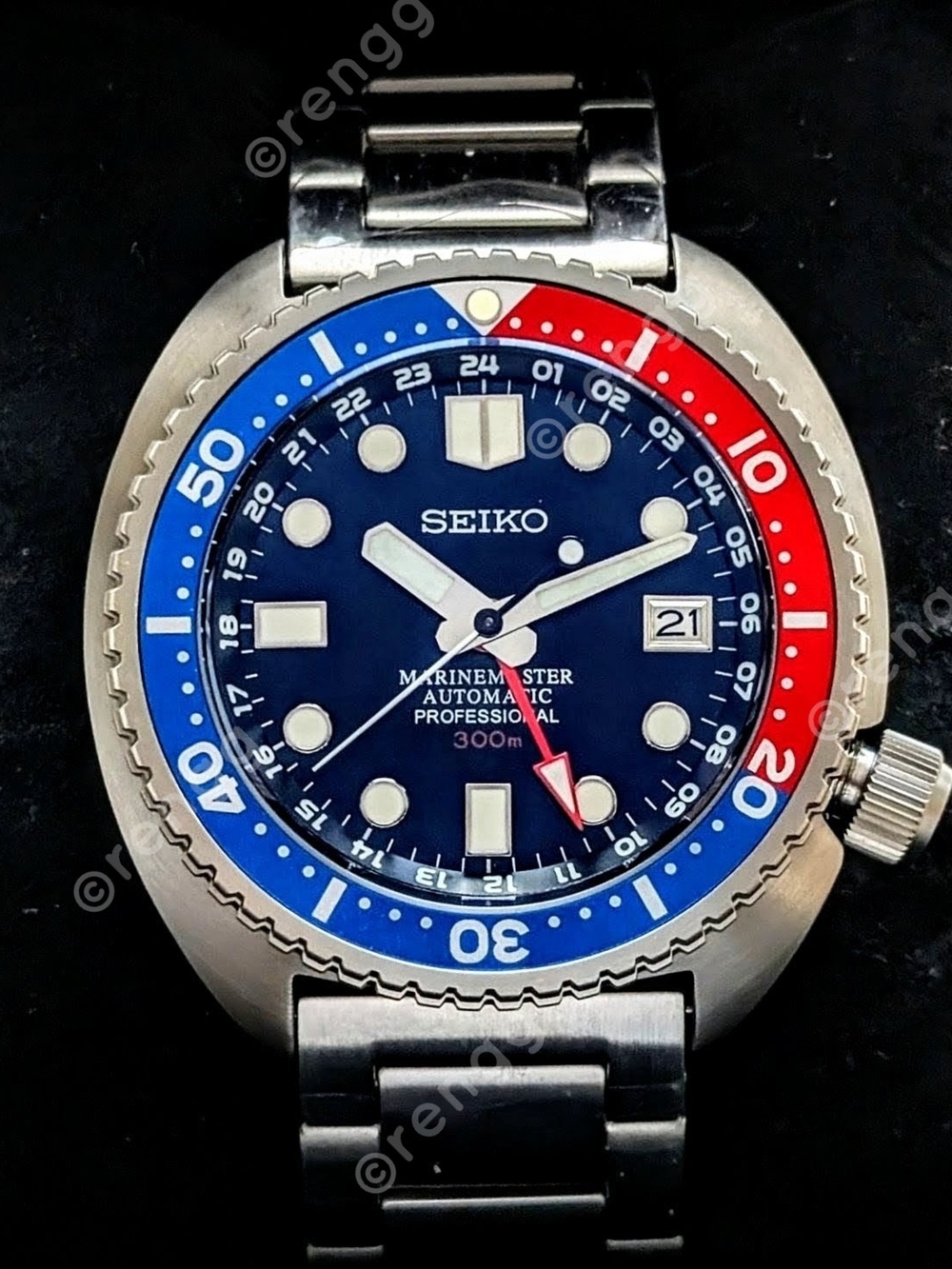 Titanium Black GMT Turtle 45mm Seiko Marinemaster Automatic Mod Watch Sapphire
